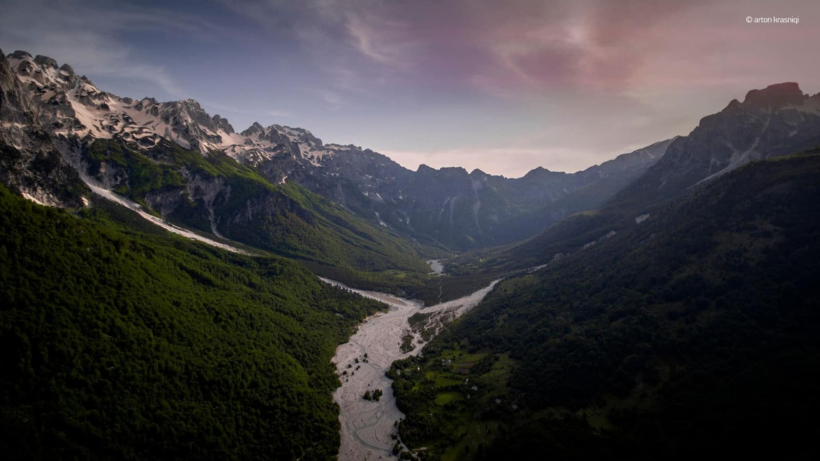 Valbona Valley floor with alpine peaks above
